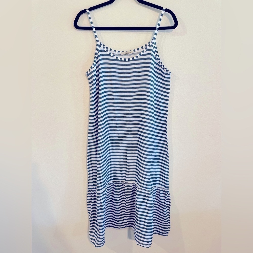 Francesca Bettini Women’s Midi Dress Large  Blue & White Striped Linen Longline